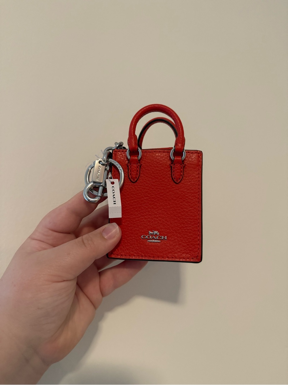 Coach Red Leather Mini Tote Bag Charm Keychain